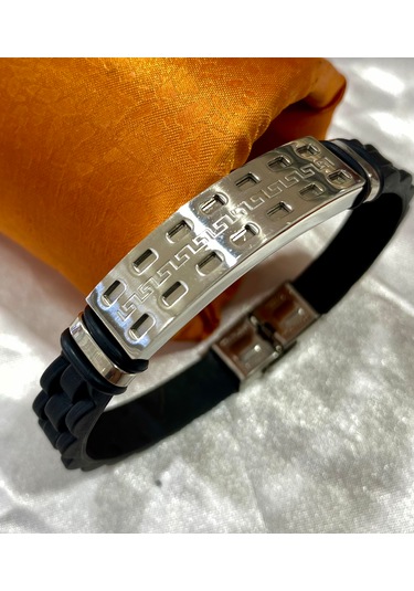 Firuze Gümüş Çelik Siyahlı Kordonlu Bileklik F16002004