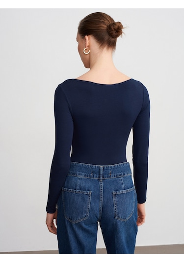 Dilvin 32549 Kayık Yaka Bodysuit-k.lacivert K.lacivert