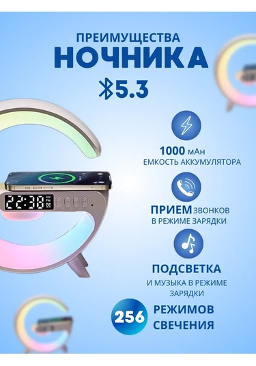 Rus-shop Kablosuz Şarj Ve Işıklandırmalı Bluetooth Hoparlörlü Gece Lambası 285591001