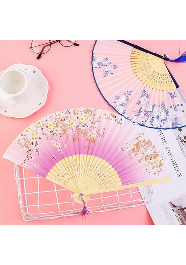 Jmsstore Ahşap Saplı Klasik Desenli Püsküllü Zarif Yelpaze Beden: No.2 Çok Renkli