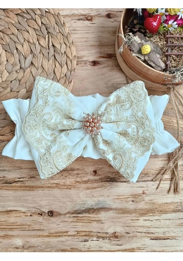 Yenidoğan Kuzulu Taç Nakış Güpürlü Fiyonklu Duvaklı Prizma Taş Unisex Kundak Bebek Battaniyesi Ekru Renkli Çok Renkli