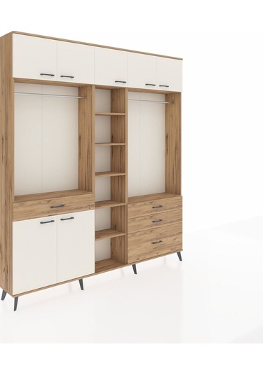 Arges Dolap 11 Raflı 4 Çekmeceli 2 Askılı 220x30x243 Çam-aytaşı/çam Aytası/atlas Çam