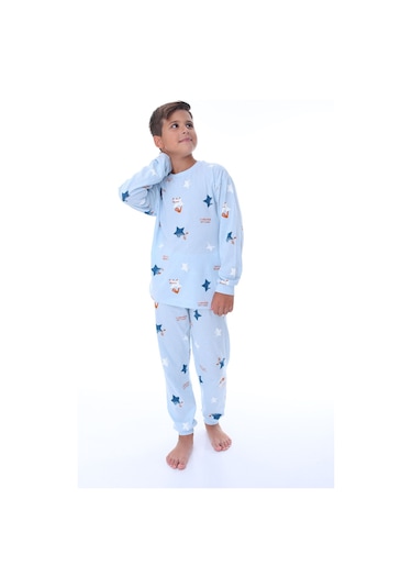 Zuzunga Yıldız Nota Desenli Mavi Pijama Takımı Mavi