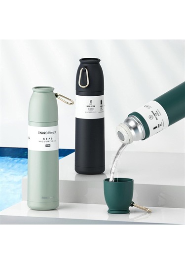 Büyük Termos Şişe Spor Vakumlu Matara 304 Paslanmaz Çelik Bardak 500ml Yalıtımlı Bardak Seyahat Termos Kahve Matarası Su Şişeleri Yeşil 401