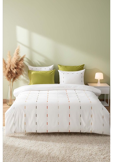 Victoria Yeşil Çift Kişilik Nakışlı %100 Pamuklu Nevresim Takımı 6 Parça Çeyiz Seti