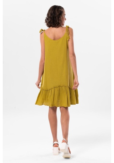 Askılı Serra Volanlı Kısa Yazlık Müslin Elbise Yağ Yeşili Ygysl-yağ Yeşili Yeşil