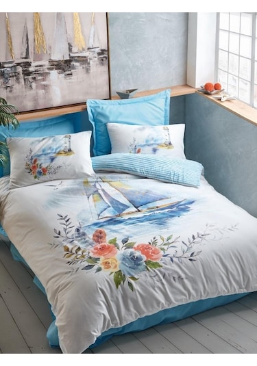 Cotton Box Maritime Tek Kişilik Nevresim Takımı Morgan Mavi
