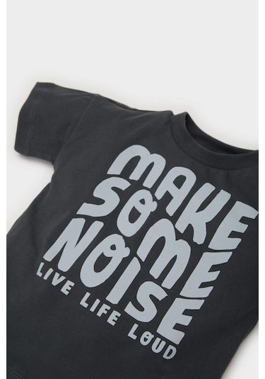 DeFacto Erkek Bebek 2'li Takım Baskılı Kısa Kollu Tişört Salopet Tulum B8079A525SMAR202 Antrasit