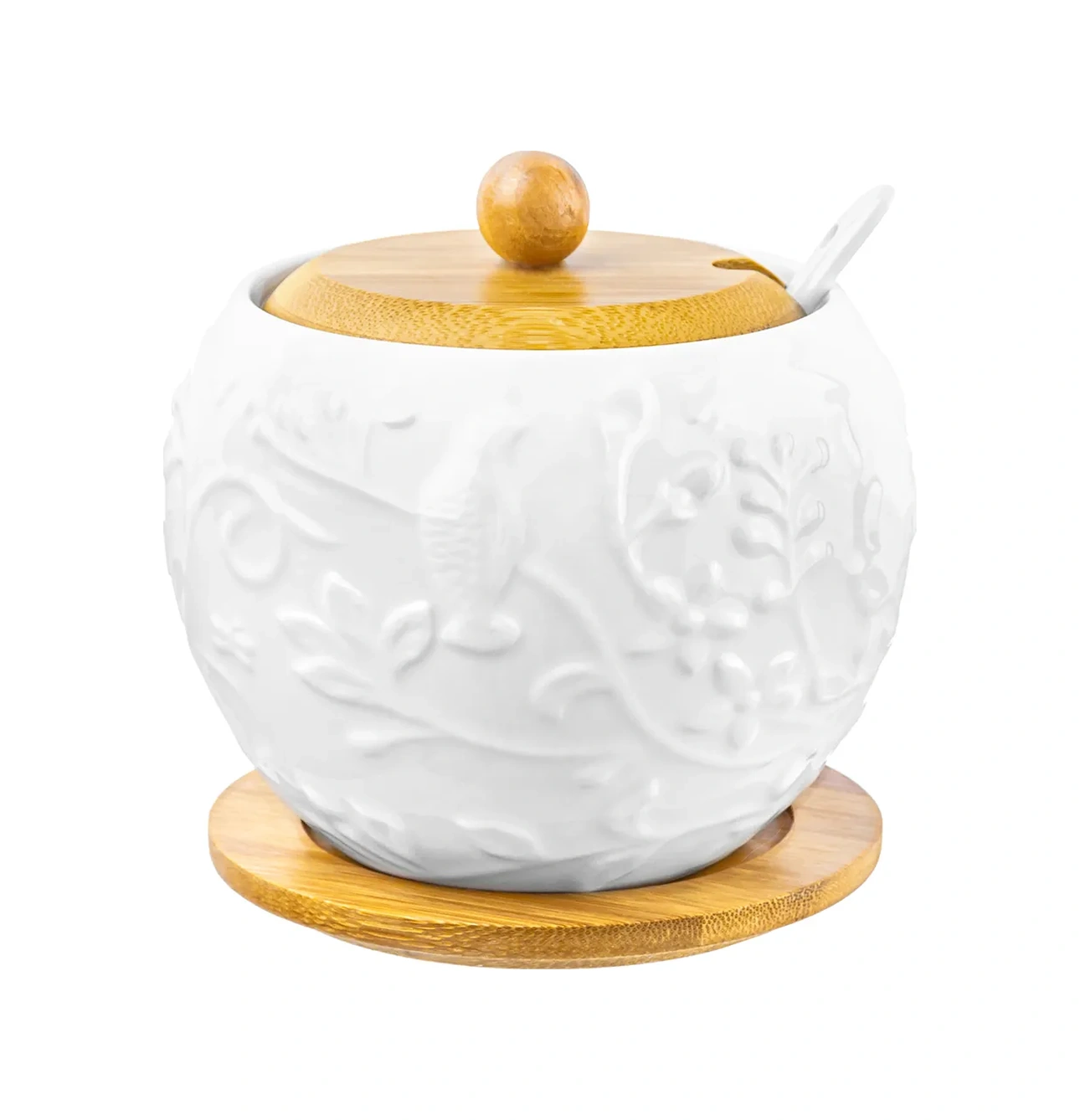 Elan Gallery Kapaklı Ve Kaşıklı Şekerlik "dalda Kuşlar", 620 Ml 17780900 Beyaz