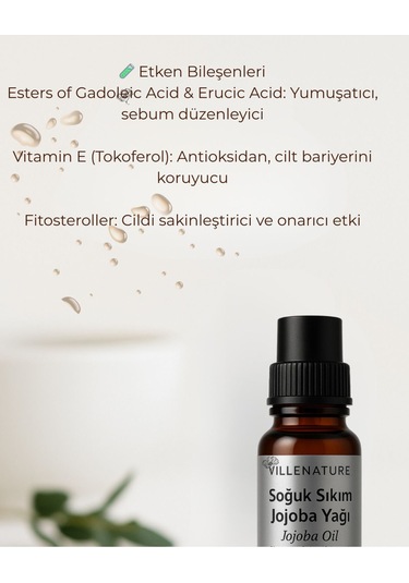 Villenature Soğuk Sıkım Jojoba Yağı Jojoba Oil Simmondsia Chinensis 20 Ml