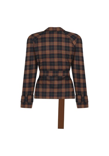 Kadın Ekose Desenli Klasik Ceket Frn6109 Kahverengi