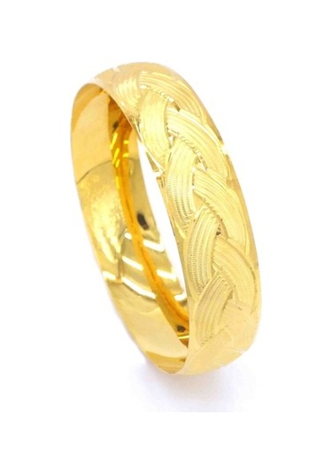 Ferizz Altın Kaplama Örgü Model Imitasyon Bilezik 15Mm Kalınlık Altın