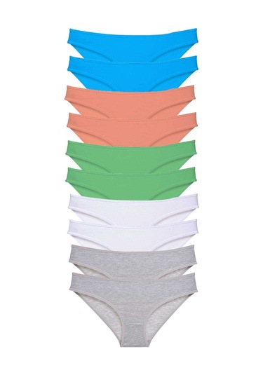 10 Adet Süper Eko Set Likralı Kadın Slip Gri Beyaz Pudra Yeşil Ma Çok Renkli