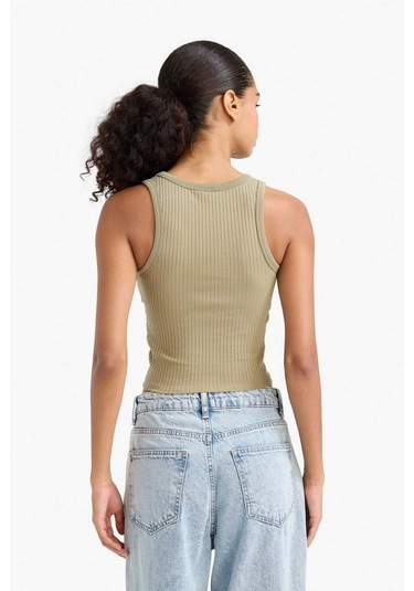 Defacto Slim Fit Dar Kesim Halter Yaka Fitilli Kaşkorse Atlet A8859ax25aukh459 Haki