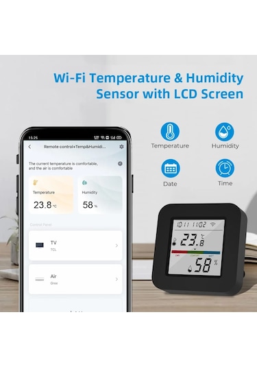 Akıllı Tuya Kumanda 3 İn 1 Isı ve Nem Göstergeli Ekranlı