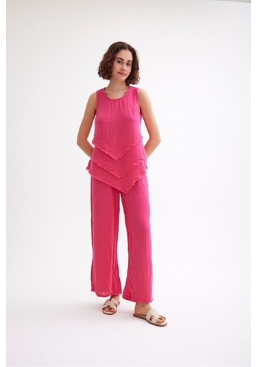 Pamuk Müslin Üçgen Bluz - Şık Ve Rahat Yaz Tasarımı Pembe