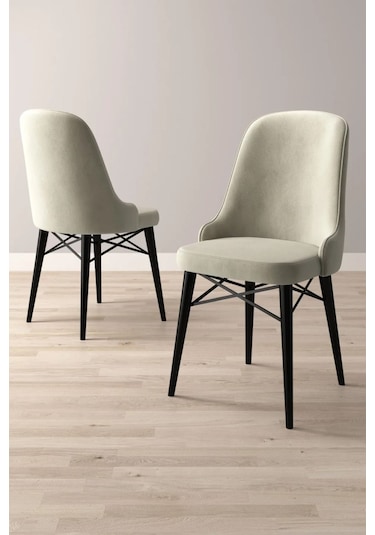 Nova Serisi, 6 Adet Krem Mutfak Sandalyesi, Siyah Gürgen Ayak, 1. Sınıf Babyface Kumaş