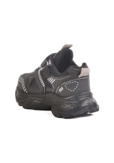 Siyah Cırtlı Fileli Unisex Çocuk Spor Ayakkabı 1500 P Siyah