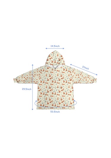 Fox Desenli Çocuk Giyilebilir Battaniye Hoodie, 6-13 Yaş İçin Kalın Flanel Kapüşonlu-a5 Fox Fern Leaf