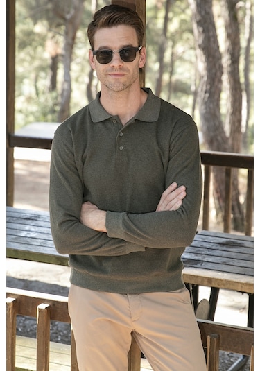 Buratti Pamuk Karışımlı Regular Fit Erkek Polo Yaka Kazak 456223 Haki