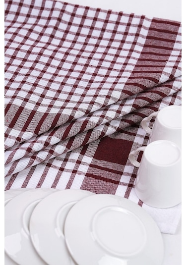 Pamuklu Bordo Renkli Pöti Kareli 4'lü Kurulama Bezi, Beslenme Örtüsü, Servis Peçetesi