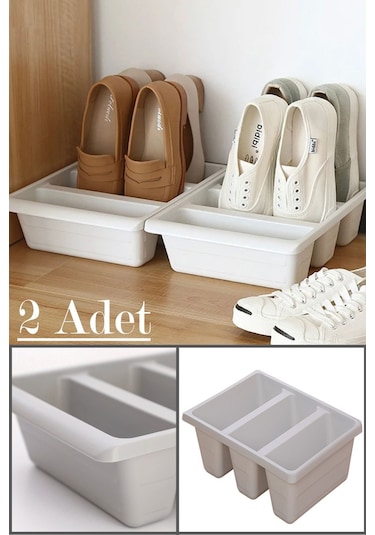 2 Adet Roma Ayakkabı Terlik Kutusu Dikey Ayakkabı Rampası 3 Bölmeli Düzenleyici Organizer