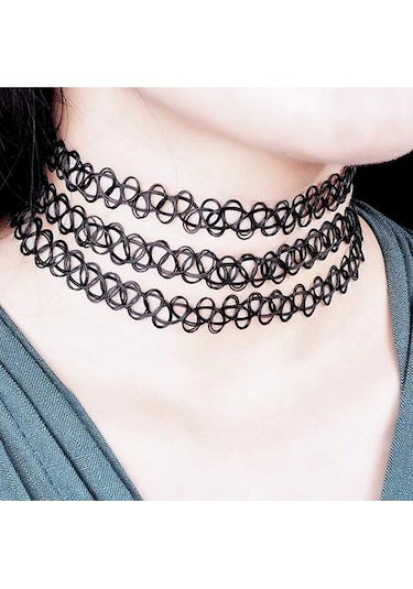 kolye Tattoo Choker Elastik Kolye ( 3 Adet ) Siyah