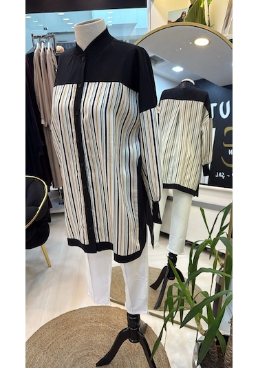 İnvee Ekose Desenli Siyah Camal Tunik 6652 Camel