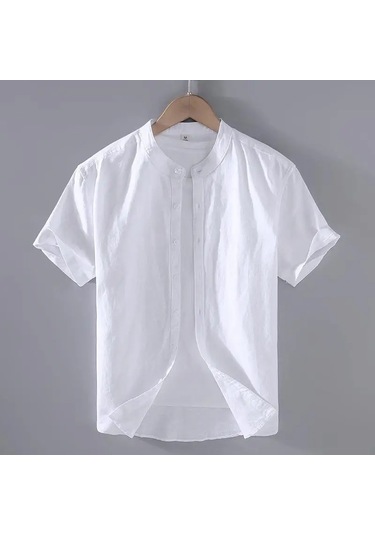 Zeeshant Pamuk Keten Erkek Kısa Kollu Gömlek Yaz Streetwear M-3xlgümüşerkek Gümüş