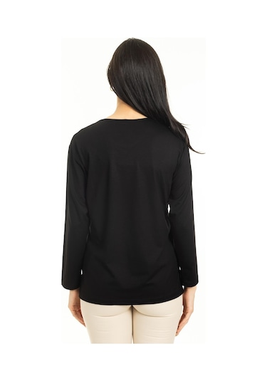 Kadın Orta Yaş Ve Üzeri Yeni Model Yuvarlak Yaka Likralı Anne Penye Bluz 30550-siyah