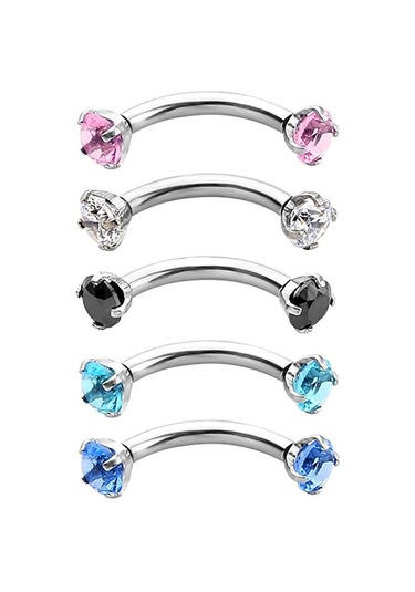 Homyl Paslanmaz Çelik Zirkon Kavisli Kaş Piercing Beyaz