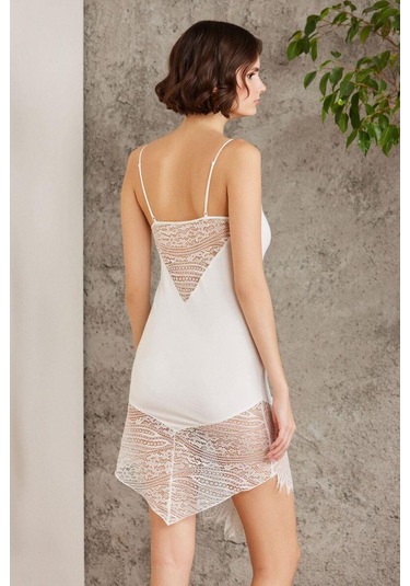 Pierre Cardin 4015 Penye Dantelli Gecelik Ve Sabahlık Takım Ekru