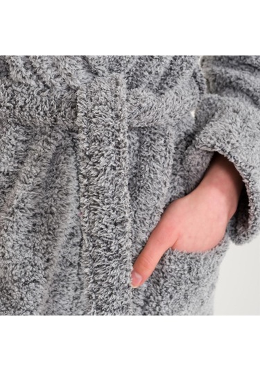 Kadın Welsoft Şal Yaka Polar Sabahlık Gri