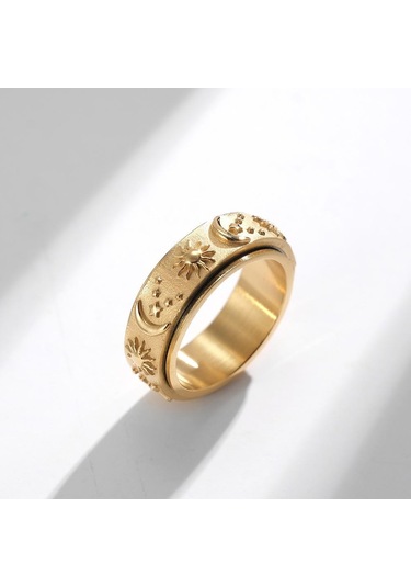 Gümüş Erkekler Dönebilen Yıldız Ay Güneş Kadın Yüzükleri Moda Çift Yüzük Dekompresyon Takı Hediye Erkek Kız Yüzük 13 Gümüş