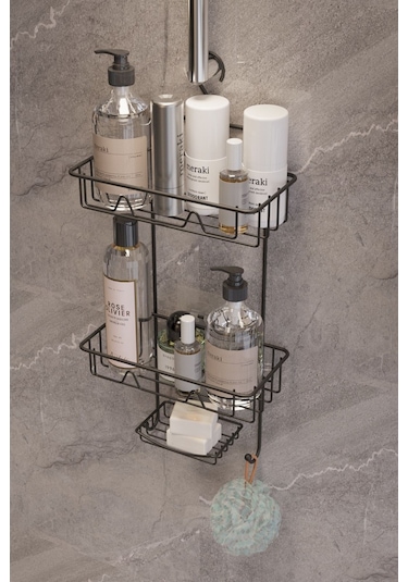 Suntel 2 Katlı Siyah Askılı Duş Rafı Siyah