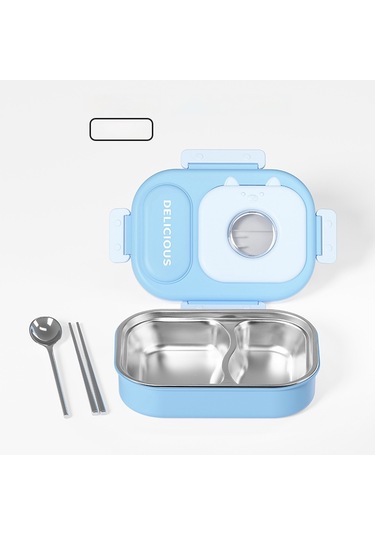 316 Paslanmaz Çelik Yalıtımlı Öğle Yemeği Kutusu Kullanışlı Öğle Yemeği Kutusu İki Bölmeli MAvi