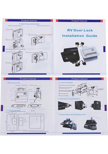 Dream011 Beyaz Rv Çift Anahtarlı Kapı Kilidi, Paslanmaz Çelik, Pratik Mekanik Kilit Kolu, Kolay Montaj