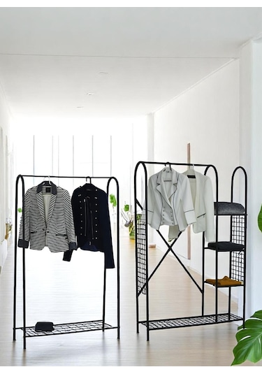 Bye Concept & More 2'li Askılık Seti Siyah Metal Raflı Portmanto ve Elbise Askılığı