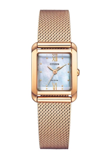 Citizen Ew5593-64d Dikdrötgen Kasa Hasır Kordonlu Altın Renk Kadın Kol Saati