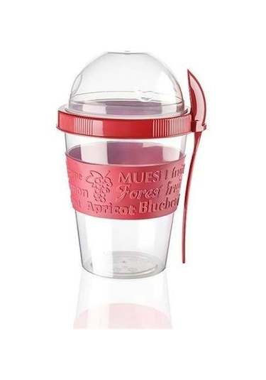 Taken Go Kapaklı Kaşıklı Pratik Taşınabilir Meyveli Yoğurt Kabı Şeffaf