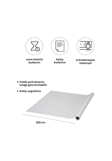 Elektrostatik Yapışıp Çıkartılabilir Şerit Beyaz Tahta 2m Rulo Pratik Ve Yeniden Kullanılabilir Beyaz