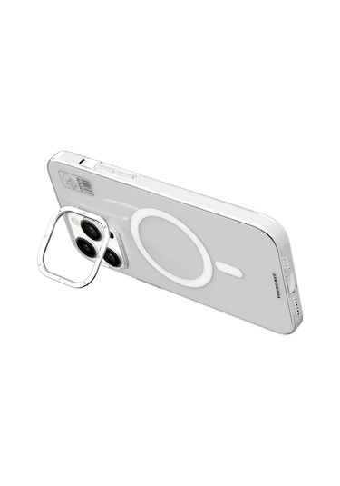 İphone 15 Pro Uyumlu Kılıf Magsafe Şarj Özellikli Standlı Youngkit Hermit Bracket Serisi Kapak Beyaz
