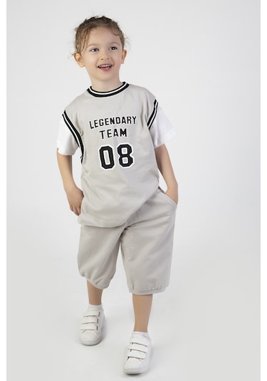 Erkek Çocuk Legendary Baskılı Kısa Kollu Diz Altı Basketball Şortlu Basic Takım 2-5 Yaş 001