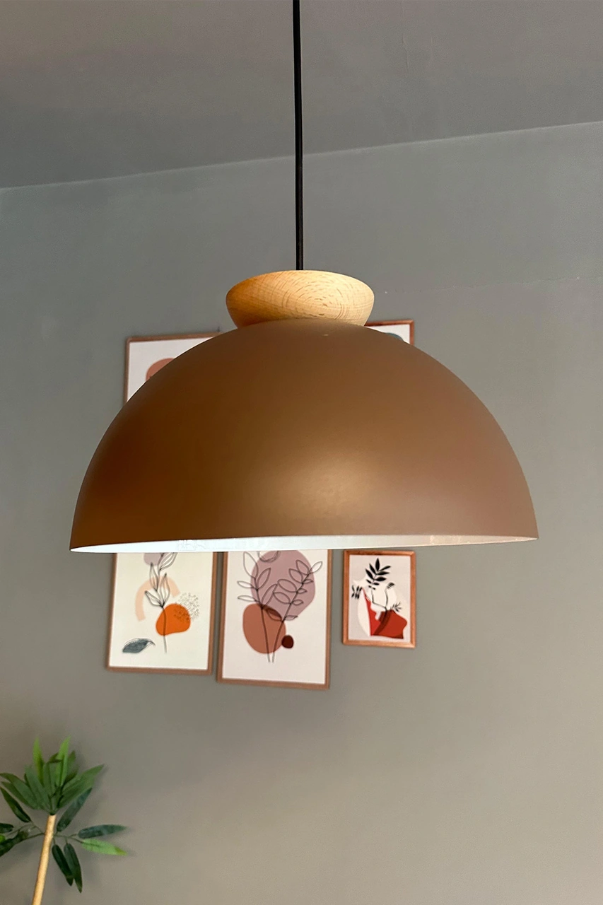 Yimpi Sütlü Kahve Avize Ahşap Tekli Sarkıt Salon Kuaför Cafe Dekoratif Aydınlatma Pastane Sütlü Kahve