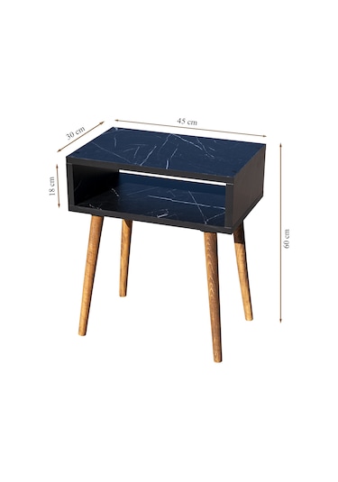 Royal Siyah Mermer Desenli Yan Sehpa Başucu Sehpa Komidin