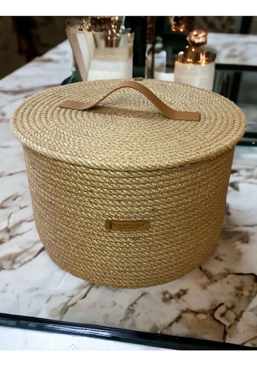 Hasır Sepet, 2'li Kapaklı Dekoratif Sepet, Çok Amaçlı Saklama Kutusu, Hasır Patates Soğan Sepeti