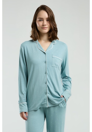 Pierre Cardin Kadın Yeşil Gömlek Pijama Pc8986-s-v1 Yeşil