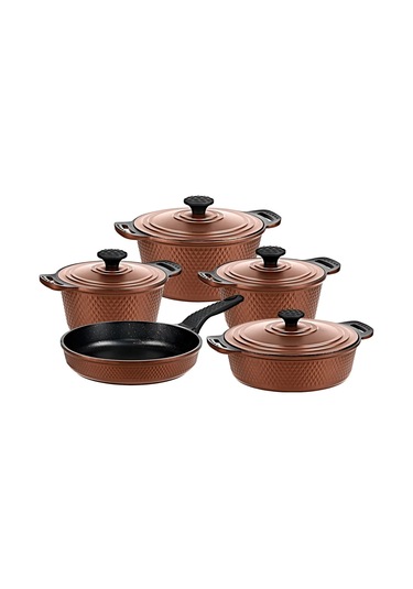 Trıana - 3537 - 9 Parça Biogranit, Döküm, Tencere , Tava, Çeyiz Seti - Bronz Renk Bronz