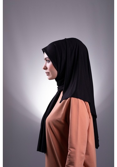 Siyah Düz Klasik Şal Viskon Kumaş Likralı Penye 202101_01 Siyah