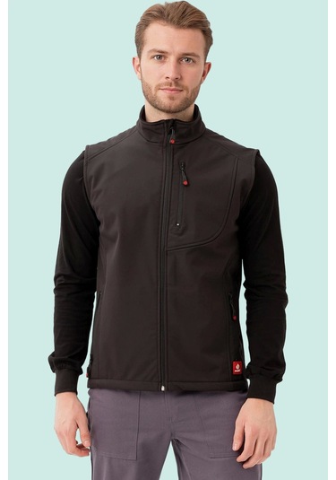 Softshell Erkek Yelek Kışlık İş Güvenliği Salina Günlük Kullanıma Uygun Konforlu Kesim Fermuarlı Siyah